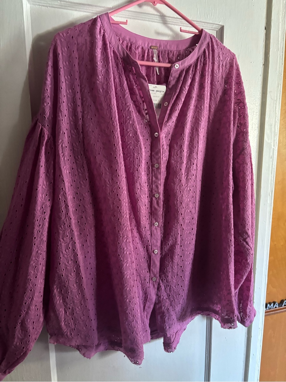 Free People Mauve Eyelet Button-Down Blouse